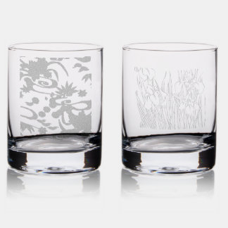 Flower sketched and silk screen designed glasses