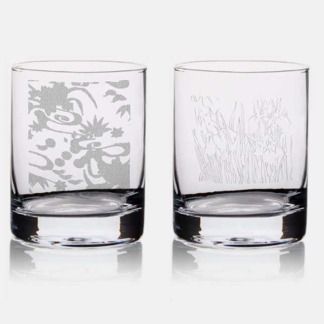 Flower sketched and silk screen designed glasses (Glassware)