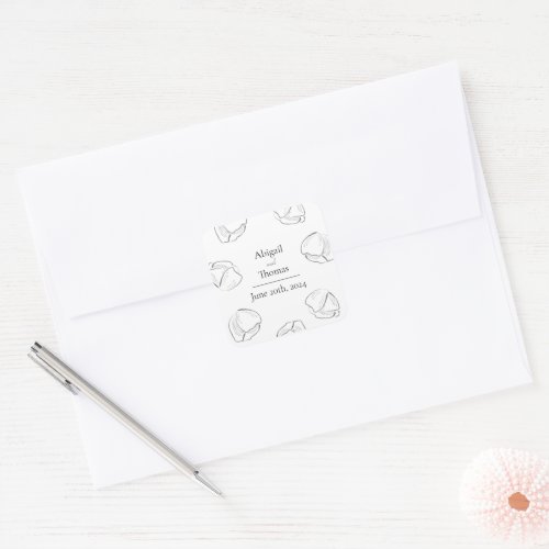 Flower Sketched Minimalist Black White Wedding Square Sticker