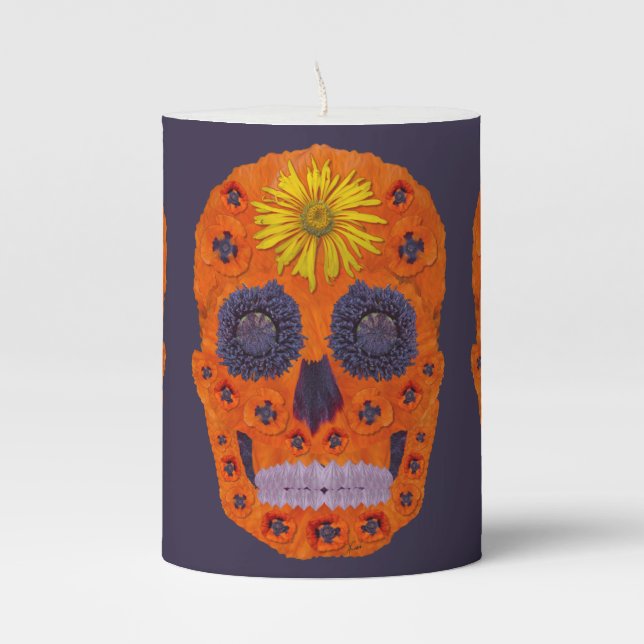 Flower Skull 1 Pillar Candle (Front)