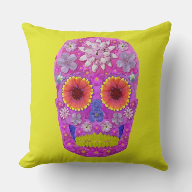 Flower Skull 2 Throw Pillow (Front)