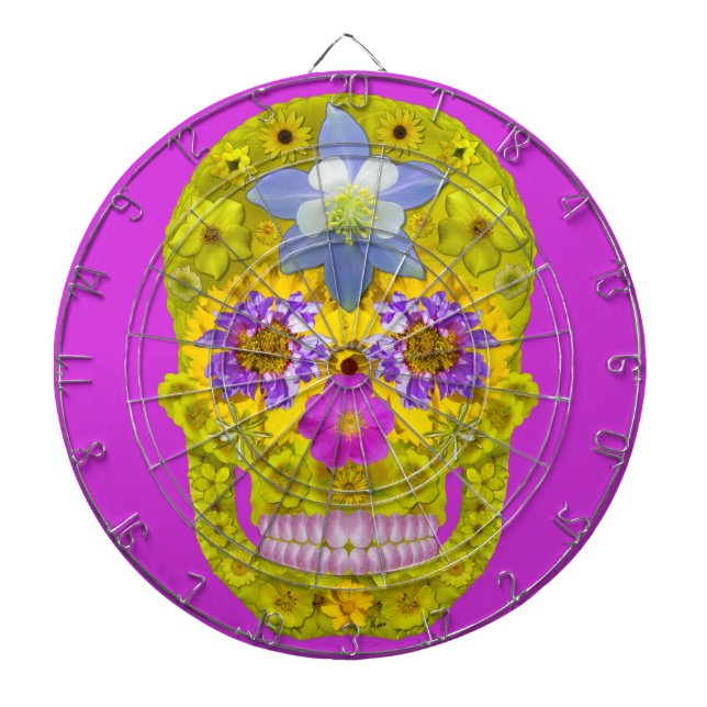 Flower Skull 3 Dartboard With Darts (Front)