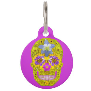 Flower Skull 3 Pet ID Tag