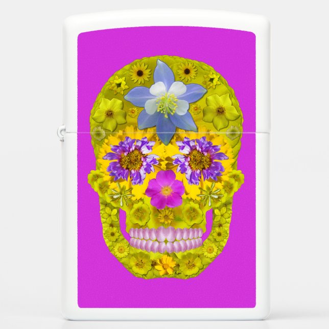 Flower Skull 3 Zippo Lighter (Front)