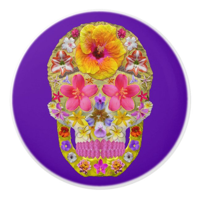 Flower Skull 4 - Tropical Ceramic Knob (Front)