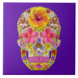 Flower Skull 4 - Tropical Ceramic Tile