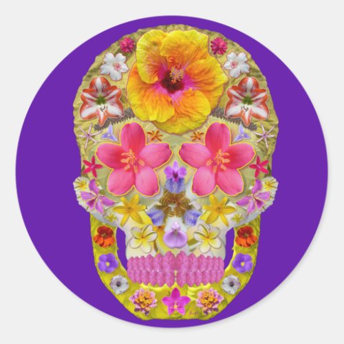 Flower Skull 4 _ Tropical Classic Round Sticker