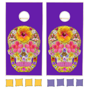 Flower Skull 4 - Tropical Cornhole Set