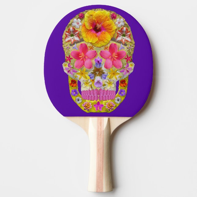 Flower Skull 4 - Tropical Ping Pong Paddle (Front)