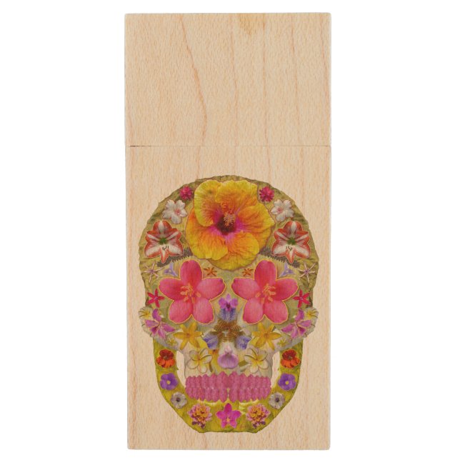 Flower Skull 4 - Tropical Wood Flash Drive (Front Vertical)