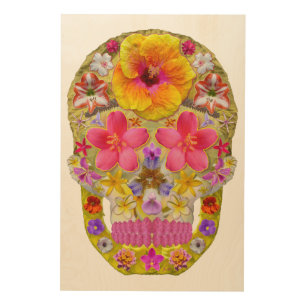 Flower Skull 4 - Tropical Wood Wall Art