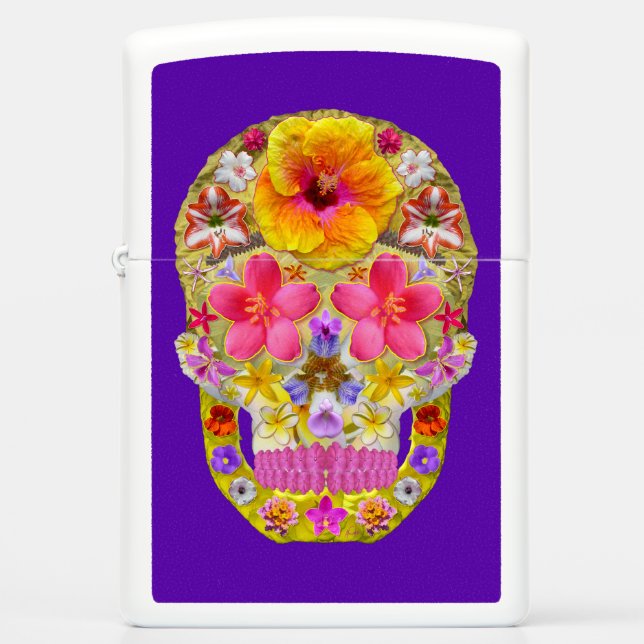Flower Skull 4-Tropical Zippo Lighter (Front)