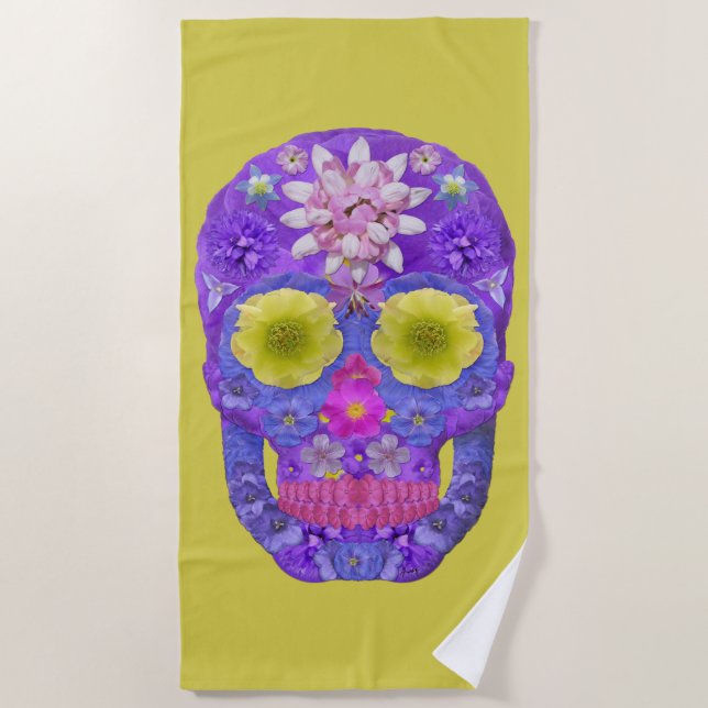 Flower Skull 5 Beach Towel (Front)