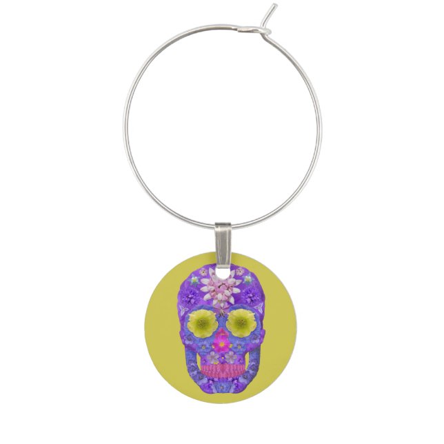 Flower Skull 5 Wine Charm (Front)