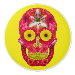 Flower Skull 6 Ceramic Knob