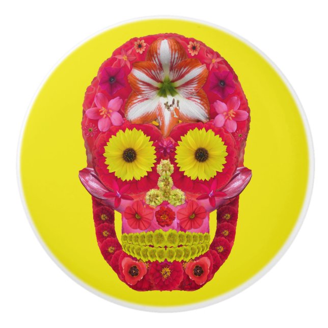 Flower Skull 6 Ceramic Knob (Front)