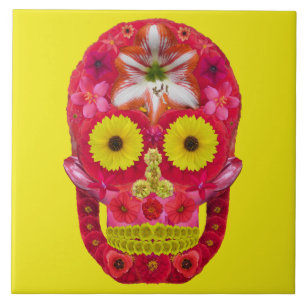 Flower Skull 6 Ceramic Tile