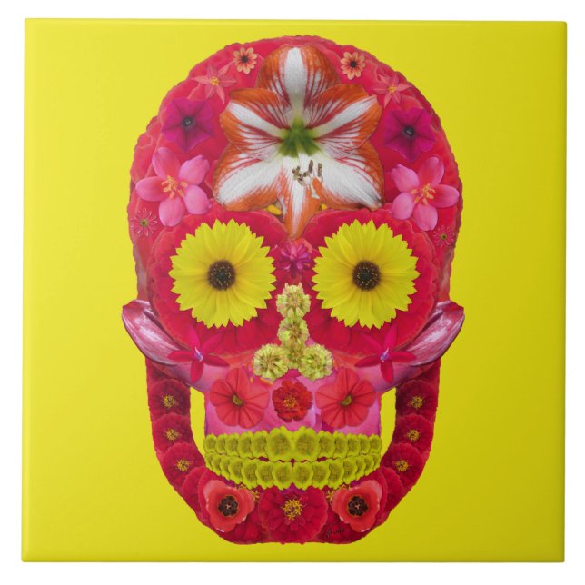 Flower Skull 6 Ceramic Tile (Front)