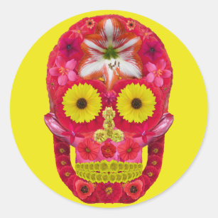 Flower Skull 6 Classic Round Sticker
