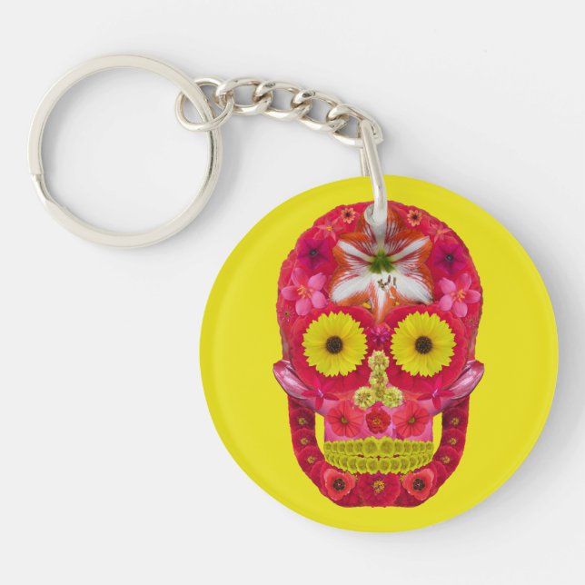 Flower Skull 6 Keychain (Front)