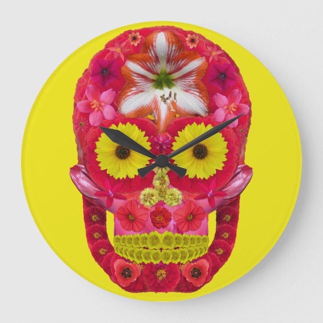 Flower Skull 6 Large Clock (Front)