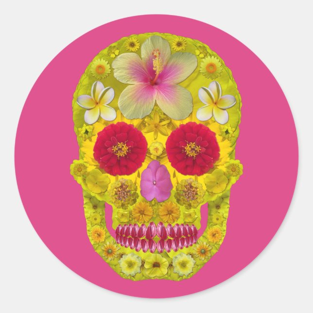 Flower Skull 8 Classic Round Sticker (Front)
