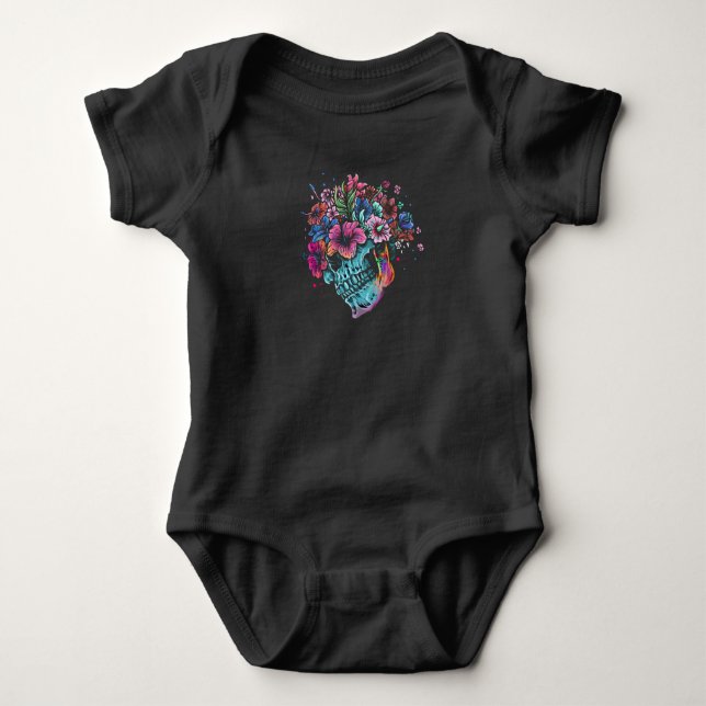 Flower Skull Baby Bodysuit (Front)