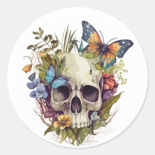 Flower Skull  Classic Round Sticker