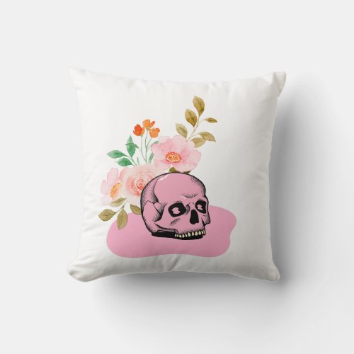 flower skull design throw pillow