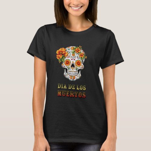 Flower Skull Dia de los Muertos T_Shirt