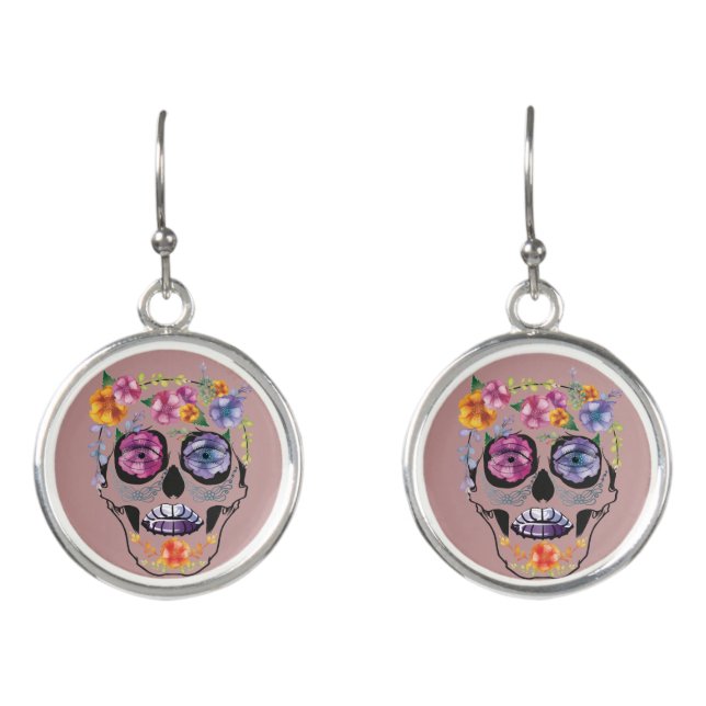 Flower Skull Earrings - Horror Earring Jewelry (Front)