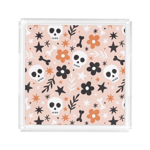 Flower Skull Pattern Acrylic Tray