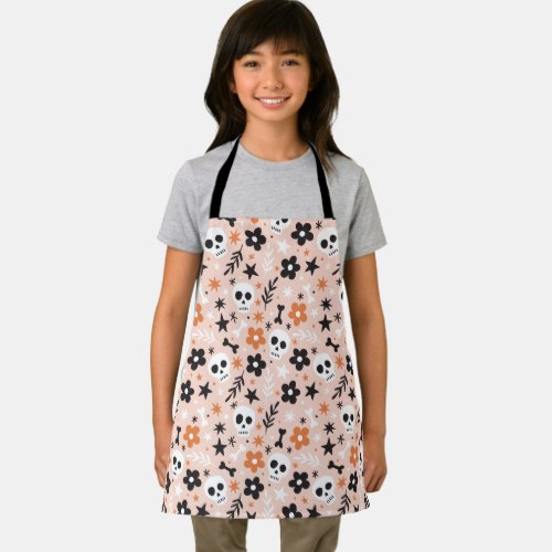 Flower Skull Pattern Apron