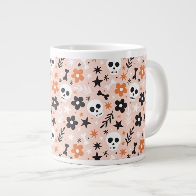 Flower Skull Pattern Giant Coffee Mug (Front Right)