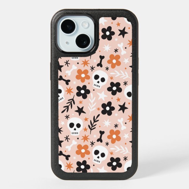 Flower Skull Pattern iPhone 15 Case (Back)
