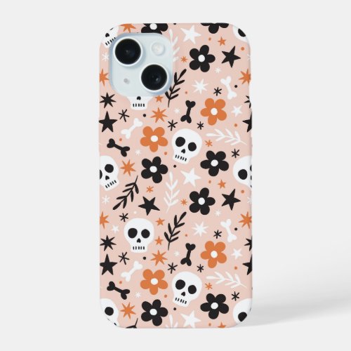 Flower Skull Pattern iPhone 15 Case