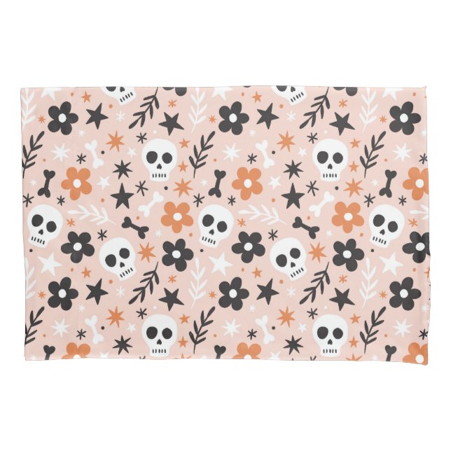 Flower Skull Pattern Pillow Case (Front)