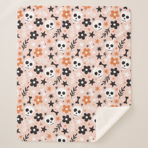 Flower Skull Pattern Sherpa Blanket