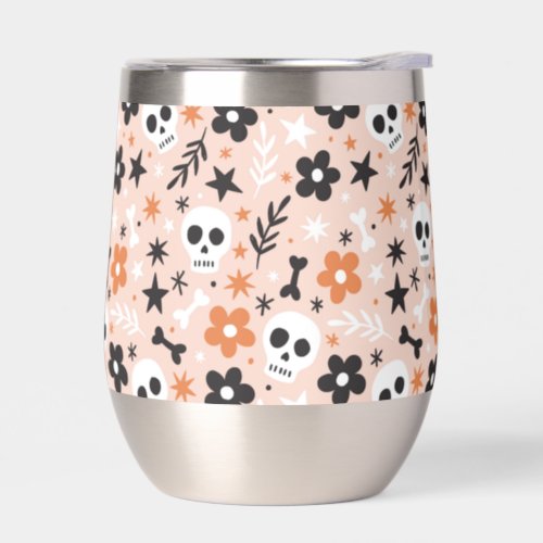 Flower Skull Pattern Thermal Wine Tumbler