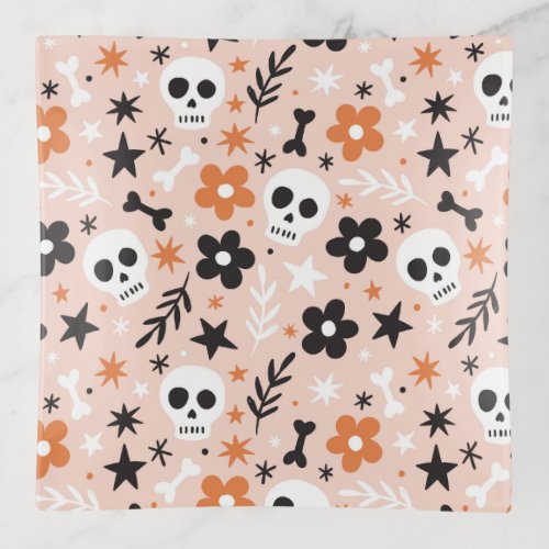 Flower Skull Pattern Trinket Tray