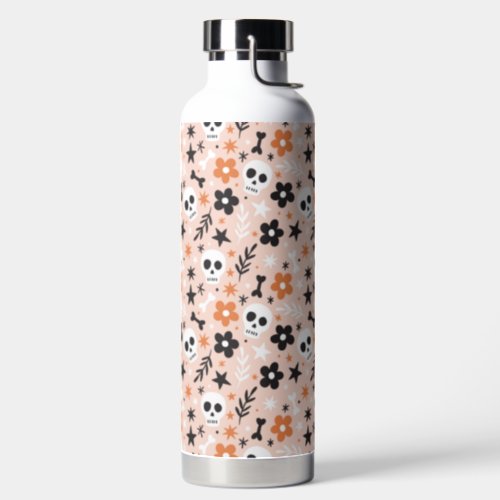 Flower Skull Pattern Water Bottle