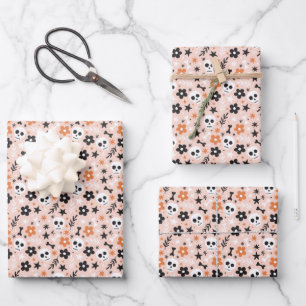 Flower Skull Pattern Wrapping Paper Sheets