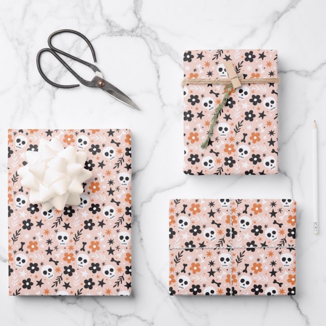 Flower Skull Pattern Wrapping Paper Sheets (Front)