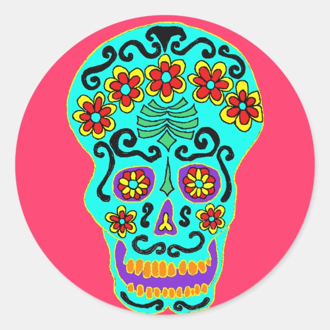 Flower skull sticker in aqua (Front)