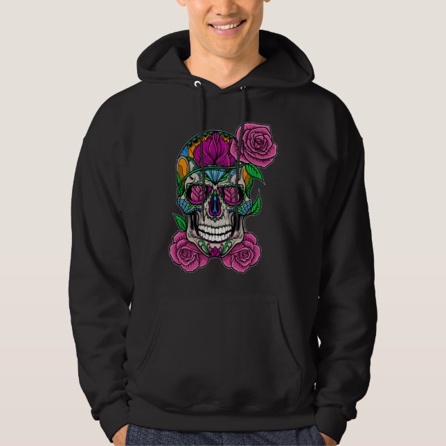 Flower Skull Sugar Roses Floral Skeleton Cute Punk Hoodie (Front)