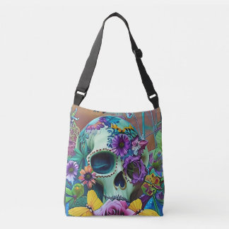 flower skull tote bag