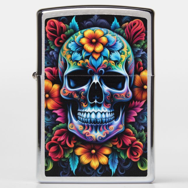 Flower Skull Zippo Lighter (Front)