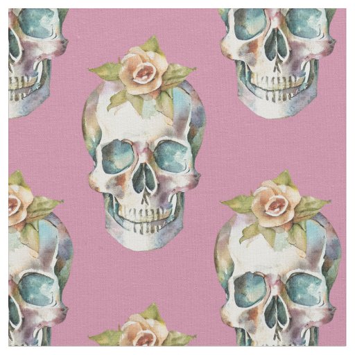 Flower Skulls - Pink - Fabric
