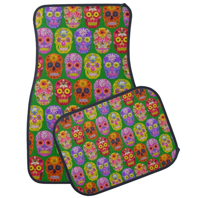Flower Skulls Seamless Pattern 2018 Car Floor Mat (Set)