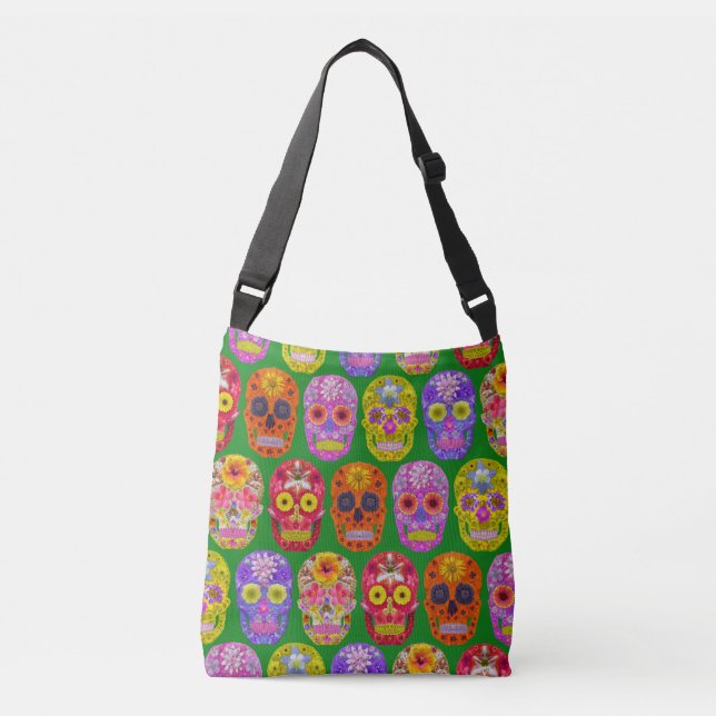 Flower Skulls Seamless Pattern 2018 Crossbody Bag (Front)